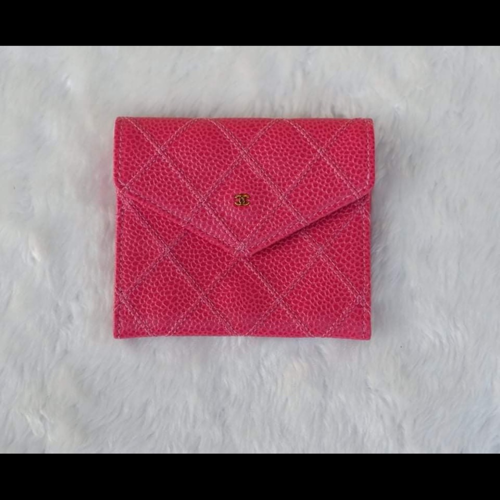 Pink Chanel double stitch calfskin coin wallet